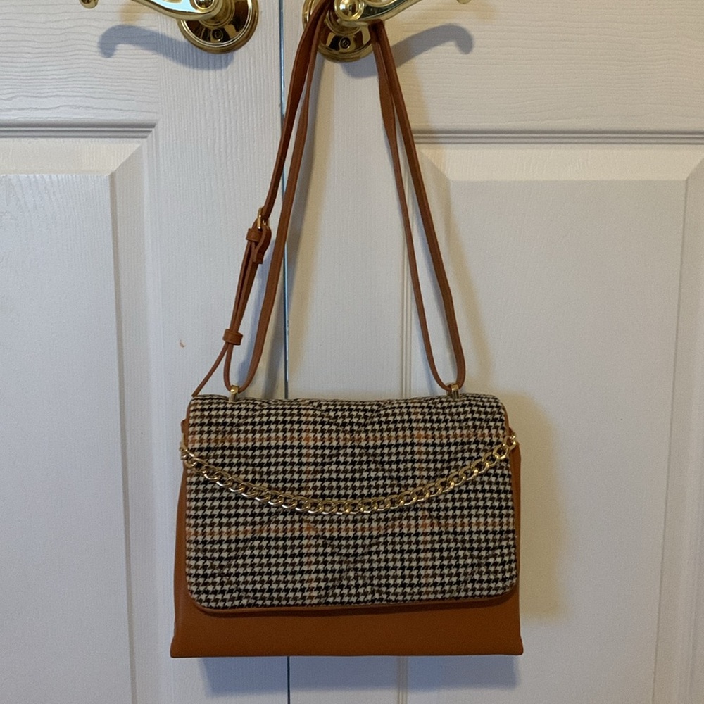 Woman's a new day houndstooth and leather crossbody bag New